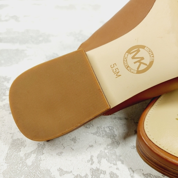 New Michael Michael Kors Ashley Tan Logo Plate Slip On Mules B448 - Picture 10 of 11